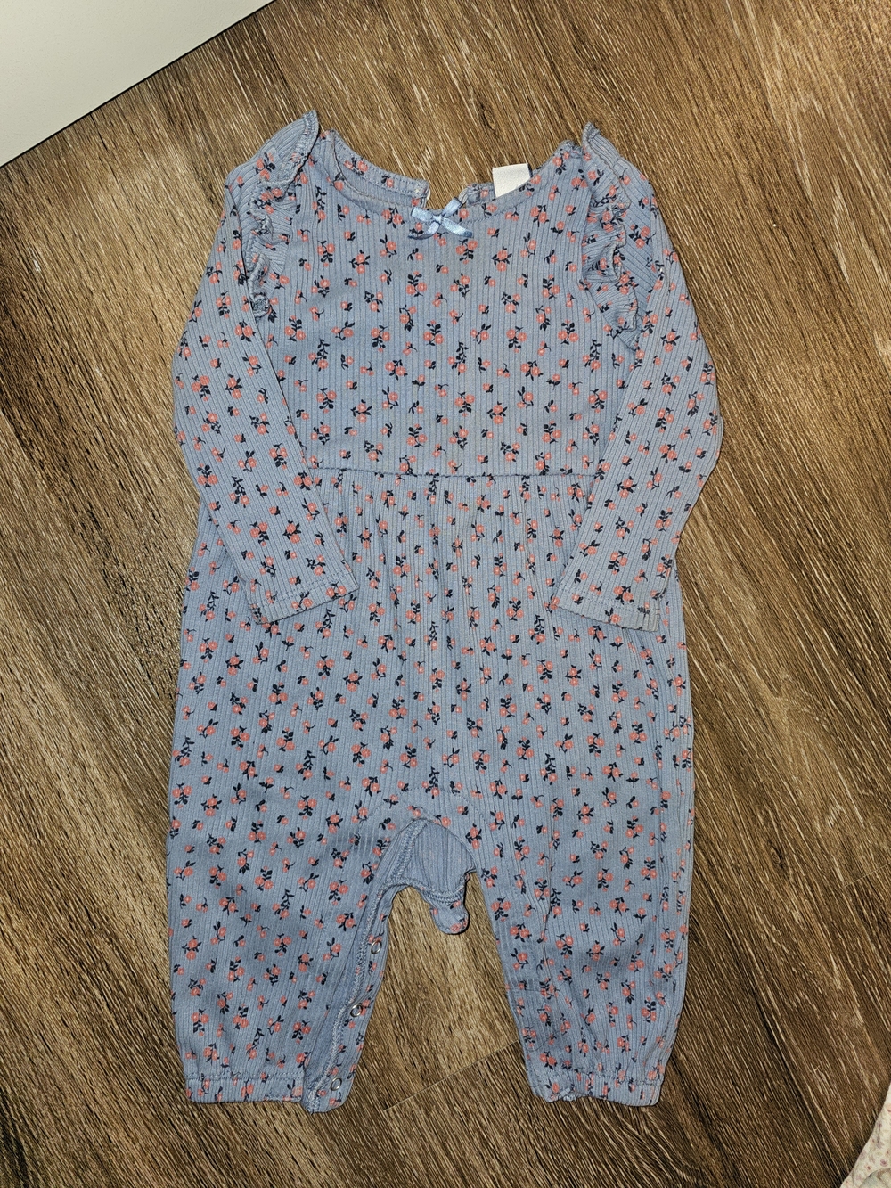 Old Navy Light Blue Floral Ribbed One-Piece